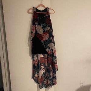 Bebe Black Floral Asymmetrical Dress